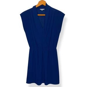 Naked Zebra women's navy blue short sleeve sheer v-neck mini dress Small